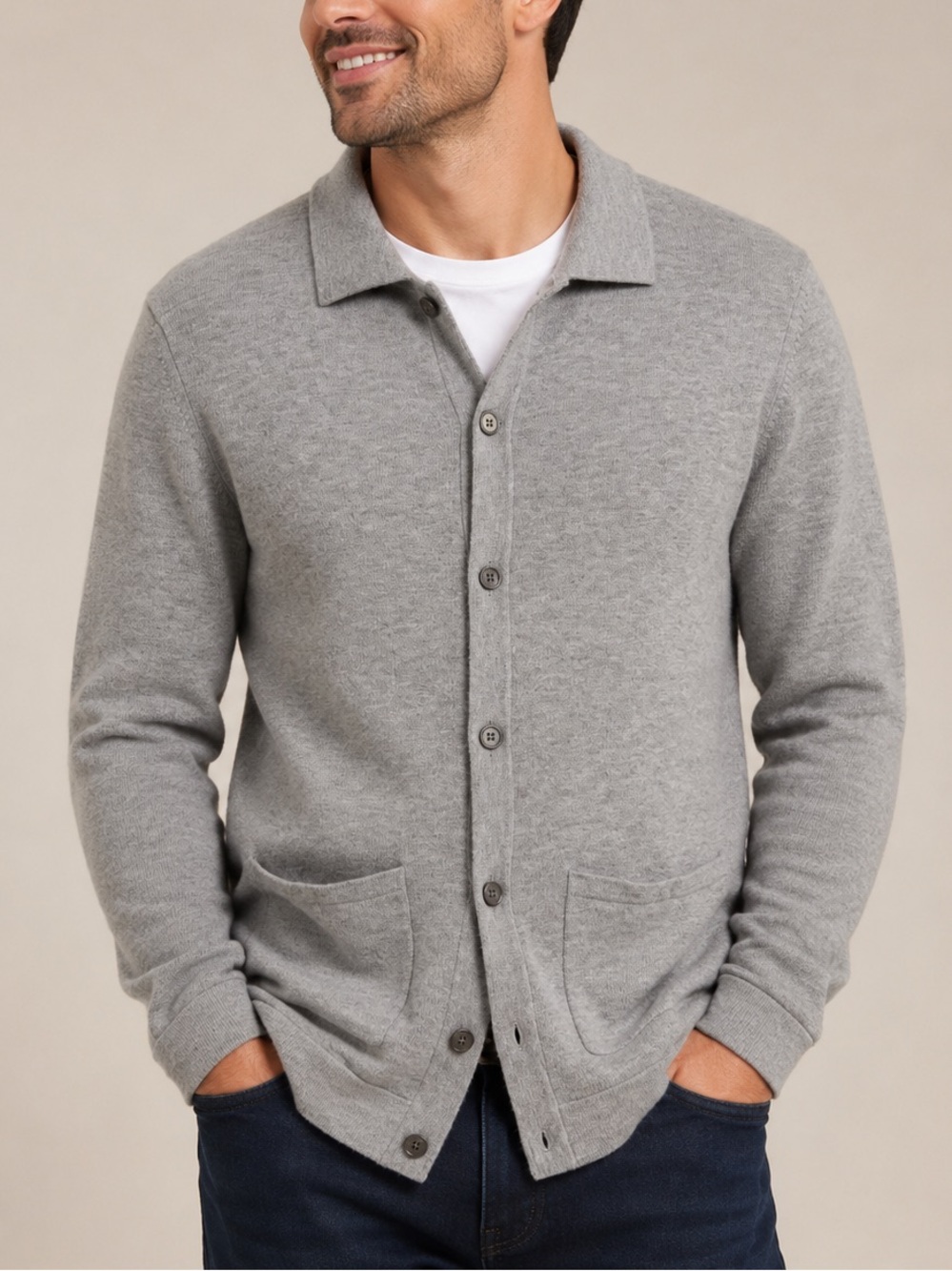 John Lennon 4 Flex Technology Grey Button Front Cardigan Sweater Men’s Small